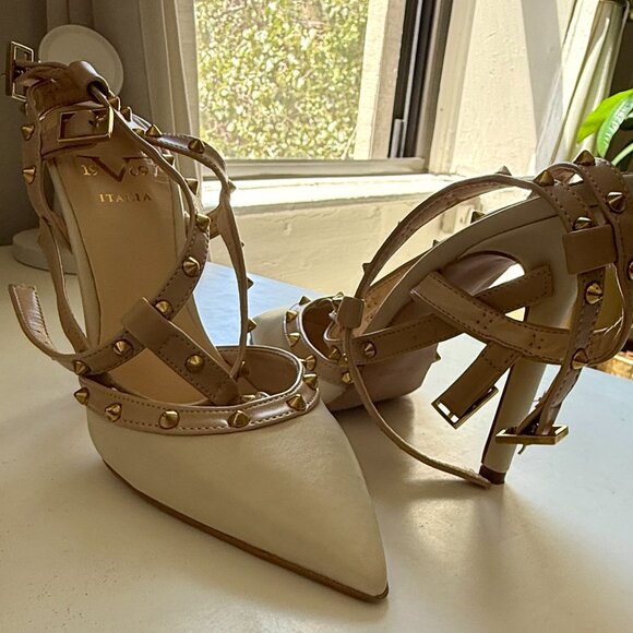 Versace V 1969 Henriette white and beige leather high-heeled sandals size 37 - Picture 3 of 14